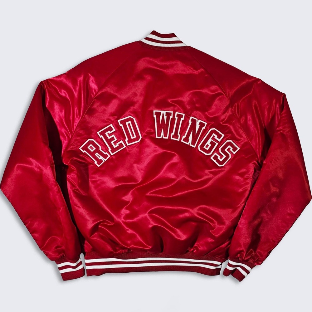 Detroit Red Wings Vintage 80s Chalk Line Satin Bomber Jacket